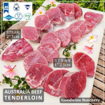 Beef Tenderloin frozen Australia (A) BUDGET steak cuts 2" 5cm price for 2pcs 600gr (eye fillet mignon daging sapi has dalam) brand NOLAN / McPHEE / CAG